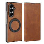 For Samsung Galaxy Z Fold7 5G Case Rotating Magnetic Kickstand PU Leather + PC Foldable Phone Cover