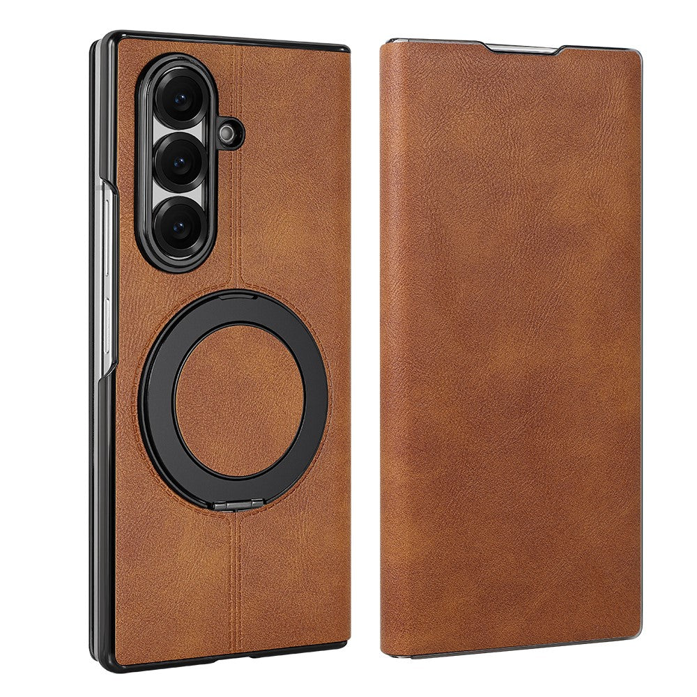 For Samsung Galaxy Z Fold7 5G Case Rotating Magnetic Kickstand PU Leather + PC Foldable Phone Cover