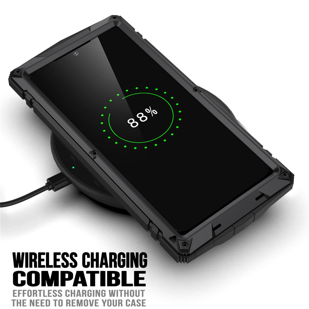 R-JUST For Samsung Galaxy S23 Ultra Waterproof Drop-proof Case Kickstand Back Cover with Tempered Glass