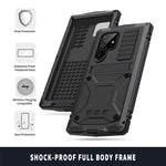 R-JUST For Samsung Galaxy S23 Ultra Waterproof Drop-proof Case Kickstand Back Cover with Tempered Glass