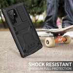 R-JUST For Samsung Galaxy S23 Ultra Waterproof Drop-proof Case Kickstand Back Cover with Tempered Glass