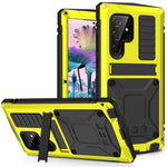 R-JUST For Samsung Galaxy S23 Ultra Waterproof Drop-proof Case Kickstand Back Cover with Tempered Glass