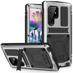 R-JUST For Samsung Galaxy S23 Ultra Waterproof Drop-proof Case Kickstand Back Cover with Tempered Glass