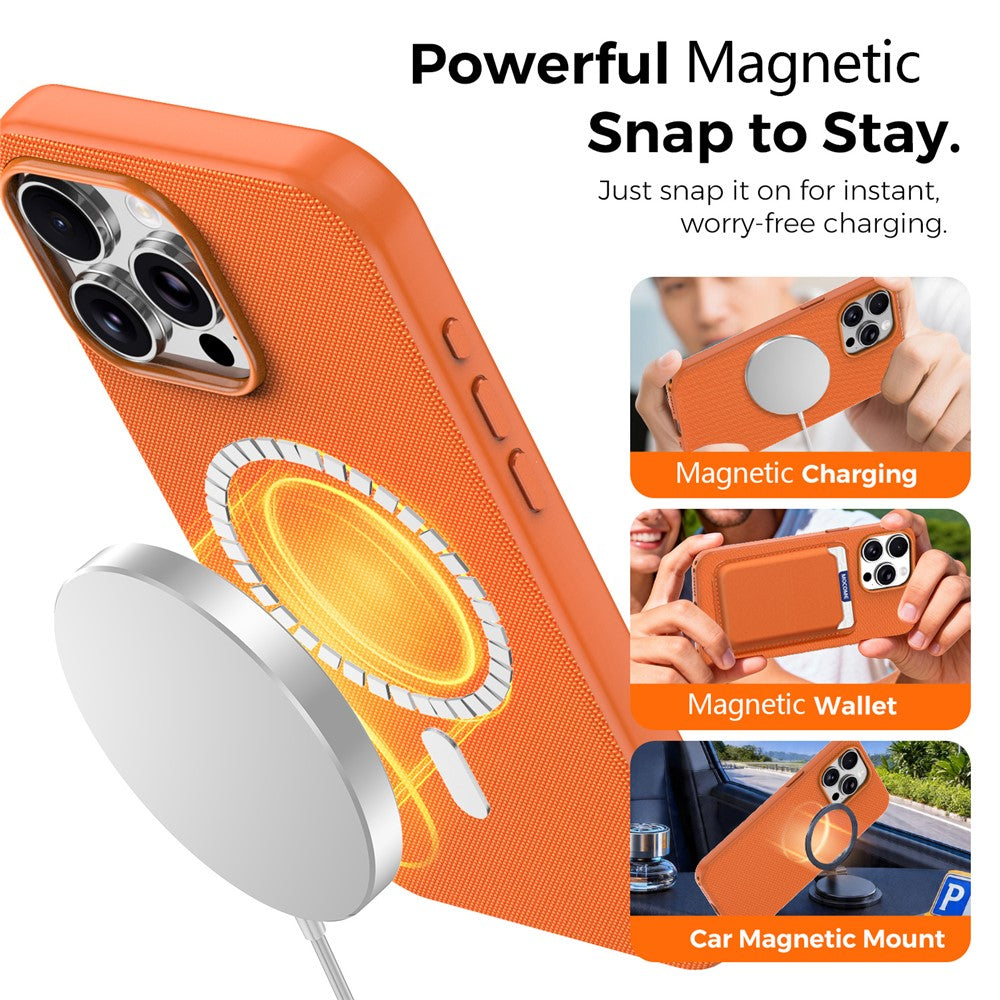 For iPhone 15 Pro Max Magnetic Case Tech Fabric Coated TPU + PC Anti-Drop Phone Cover