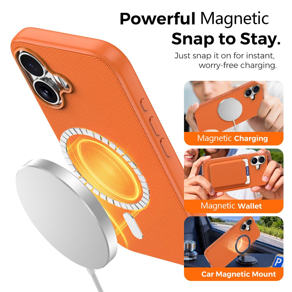 Til iPhone 16 Magnetisk Cover Tech-stofbelagt TPU + PC Anti-drop Telefoncover