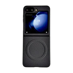 WANLONFENG for Samsung Galaxy Z Flip5 5G TQ Series Magnetic Case Carbon Fiber Texture PC TPU Phone Cover (Big Lens Hole)