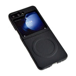 WANLONFENG for Samsung Galaxy Z Flip5 5G TQ Series Magnetic Case Carbon Fiber Texture PC TPU Phone Cover (Big Lens Hole)