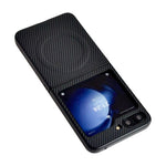 WANLONFENG for Samsung Galaxy Z Flip5 5G TQ Series Magnetic Case Carbon Fiber Texture PC TPU Phone Cover (Big Lens Hole)