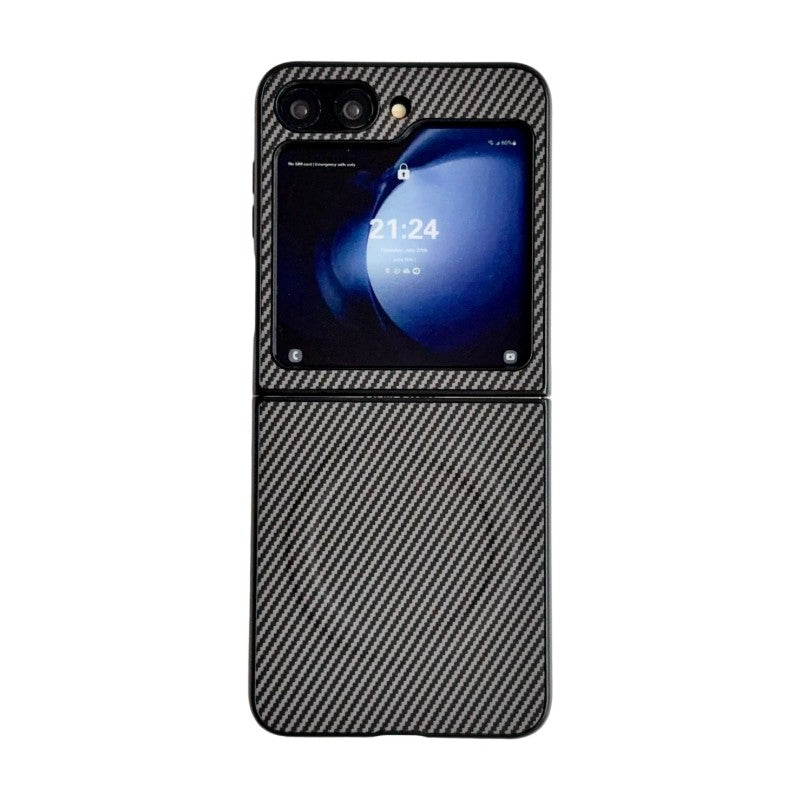 WANLONFENG for Samsung Galaxy Z Flip5 5G TQ Series Magnetic Case Carbon Fiber Texture PC TPU Phone Cover (Big Lens Hole)