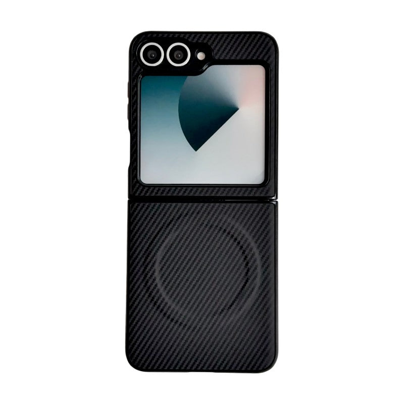 WANLONFENG för Samsung Galaxy Z Flip6 5G TQ-serien Magnetiskt skal Kolfiberstruktur PC TPU mobilskal (Stort linshål)