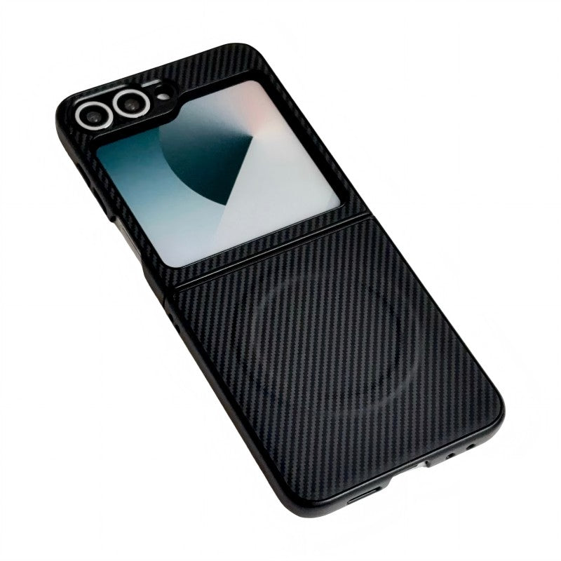 WANLONFENG för Samsung Galaxy Z Flip6 5G TQ-serien Magnetiskt skal Kolfiberstruktur PC TPU mobilskal (Stort linshål)