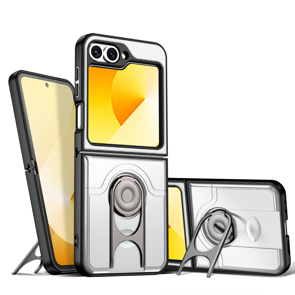 For Samsung Galaxy Z Flip6 5G Case with Slide Camera Cover Kickstand PC + TPU Protective Phone Shell