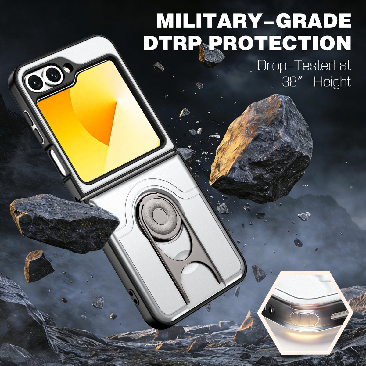 For Samsung Galaxy Z Flip6 5G Case with Slide Camera Cover Kickstand PC + TPU Protective Phone Shell
