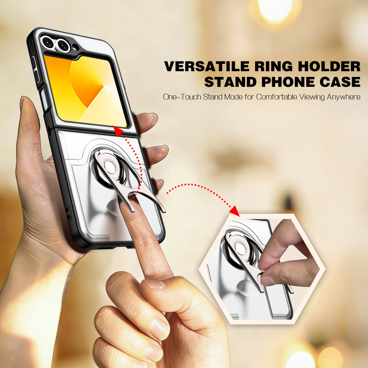 For Samsung Galaxy Z Flip6 5G Case with Slide Camera Cover Kickstand PC + TPU Protective Phone Shell