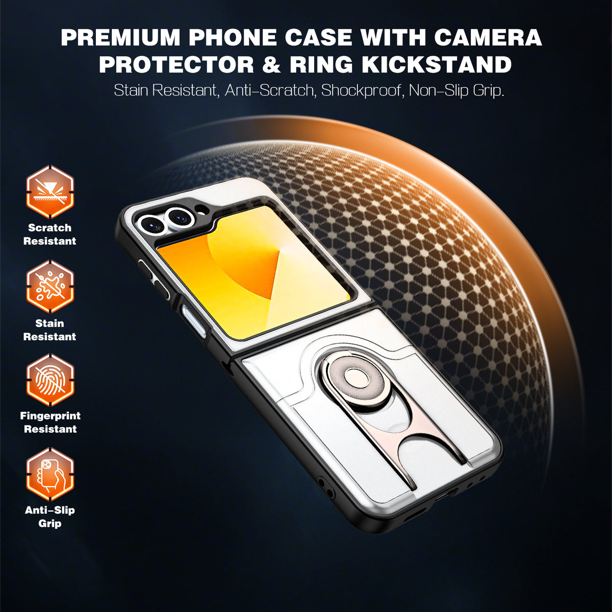 For Samsung Galaxy Z Flip6 5G Case with Slide Camera Cover Kickstand PC + TPU Protective Phone Shell