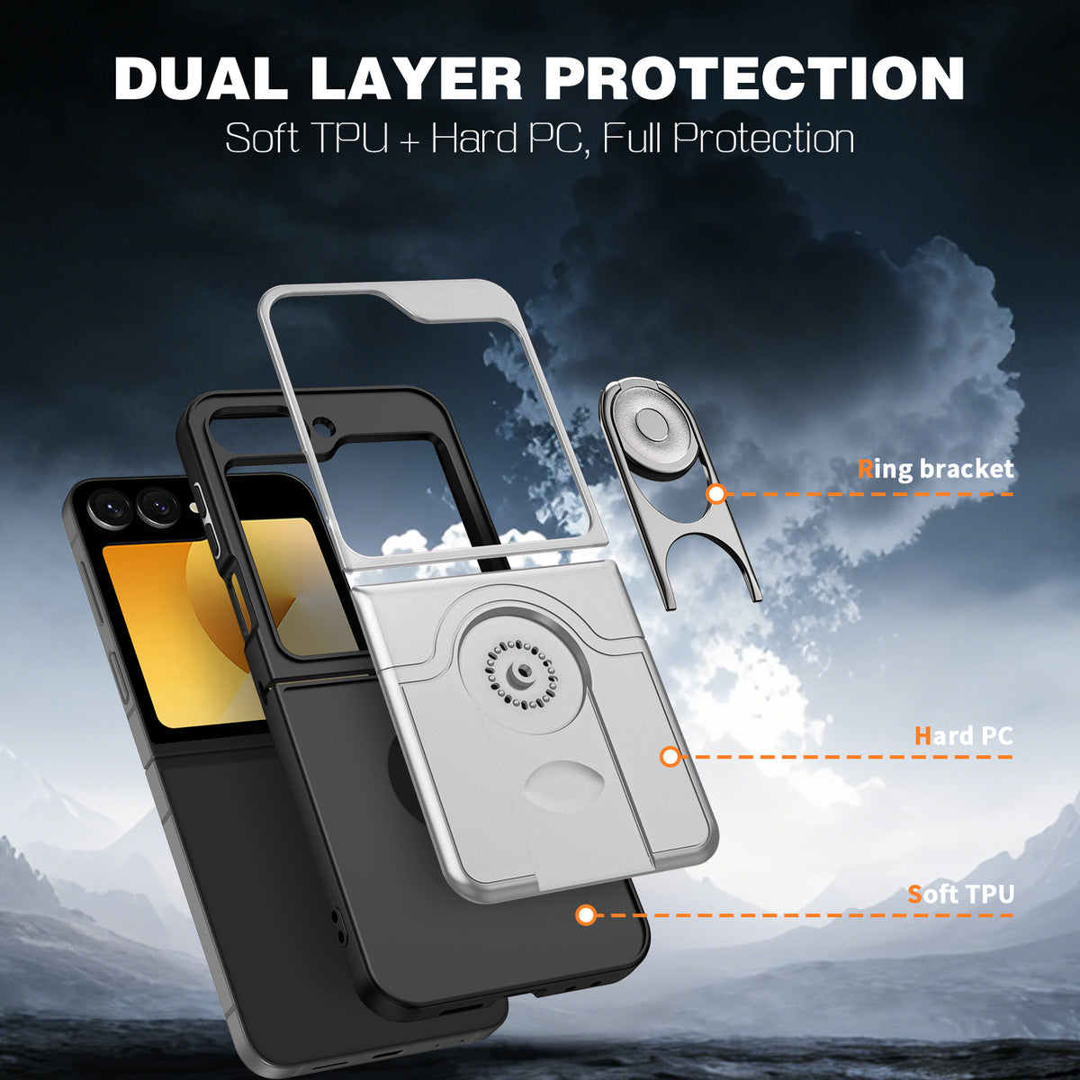 For Samsung Galaxy Z Flip6 5G Case with Slide Camera Cover Kickstand PC + TPU Protective Phone Shell