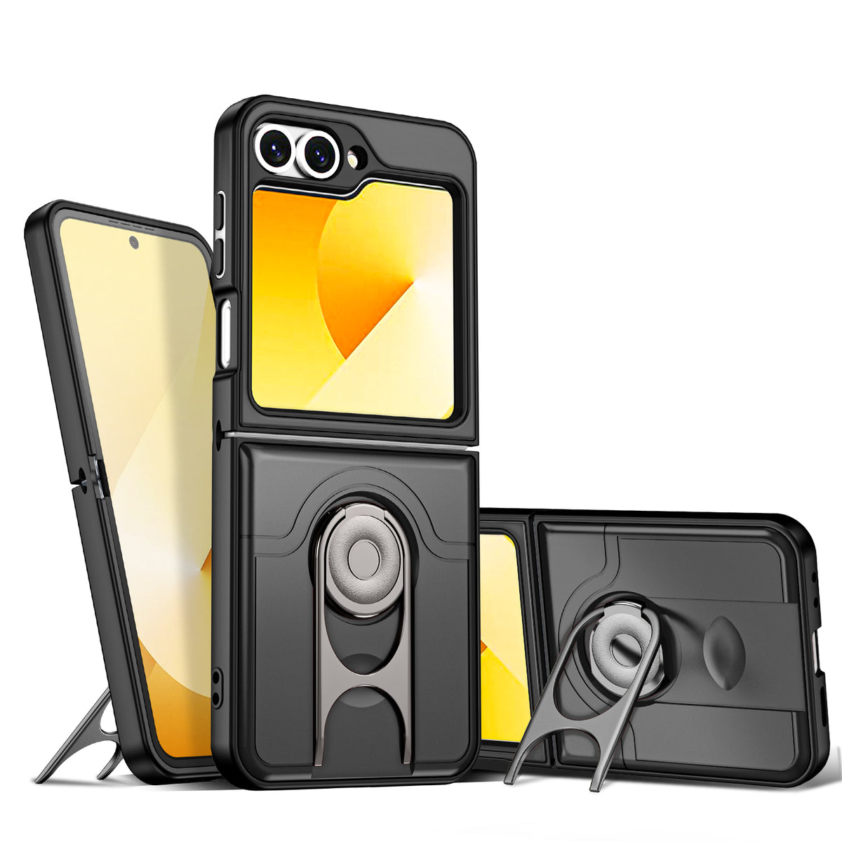 For Samsung Galaxy Z Flip6 5G Case with Slide Camera Cover Kickstand PC + TPU Protective Phone Shell