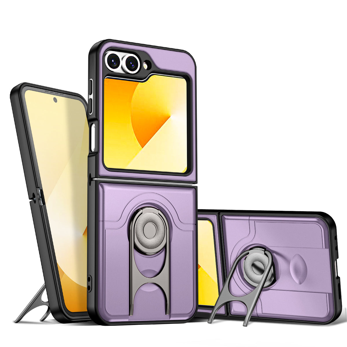 For Samsung Galaxy Z Flip6 5G Case with Slide Camera Cover Kickstand PC + TPU Protective Phone Shell