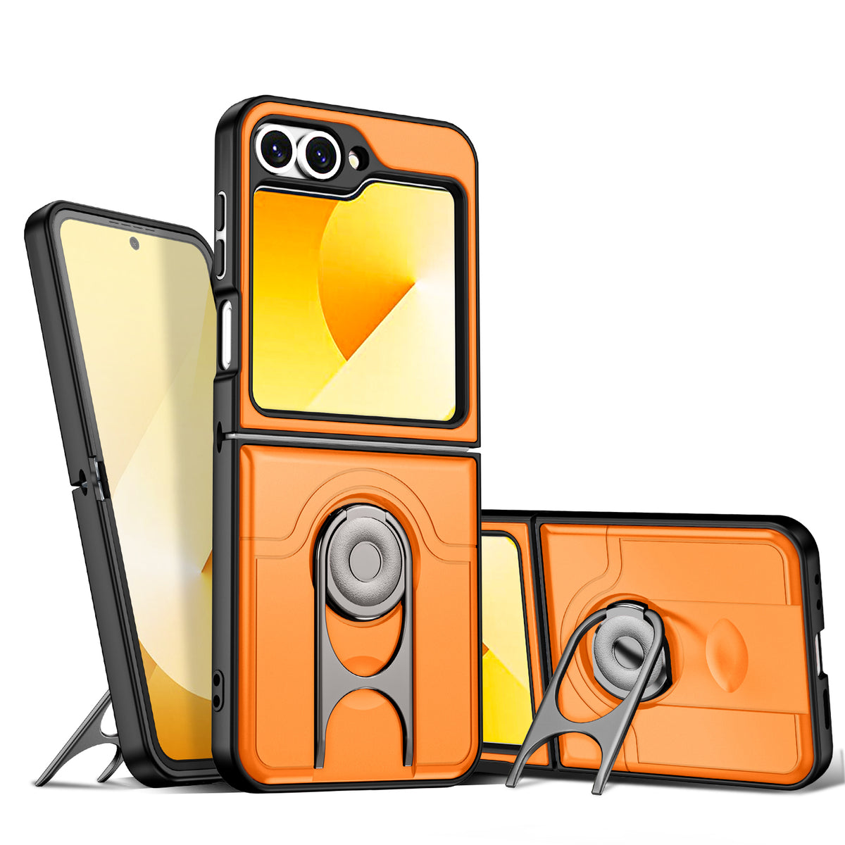 For Samsung Galaxy Z Flip6 5G Case with Slide Camera Cover Kickstand PC + TPU Protective Phone Shell