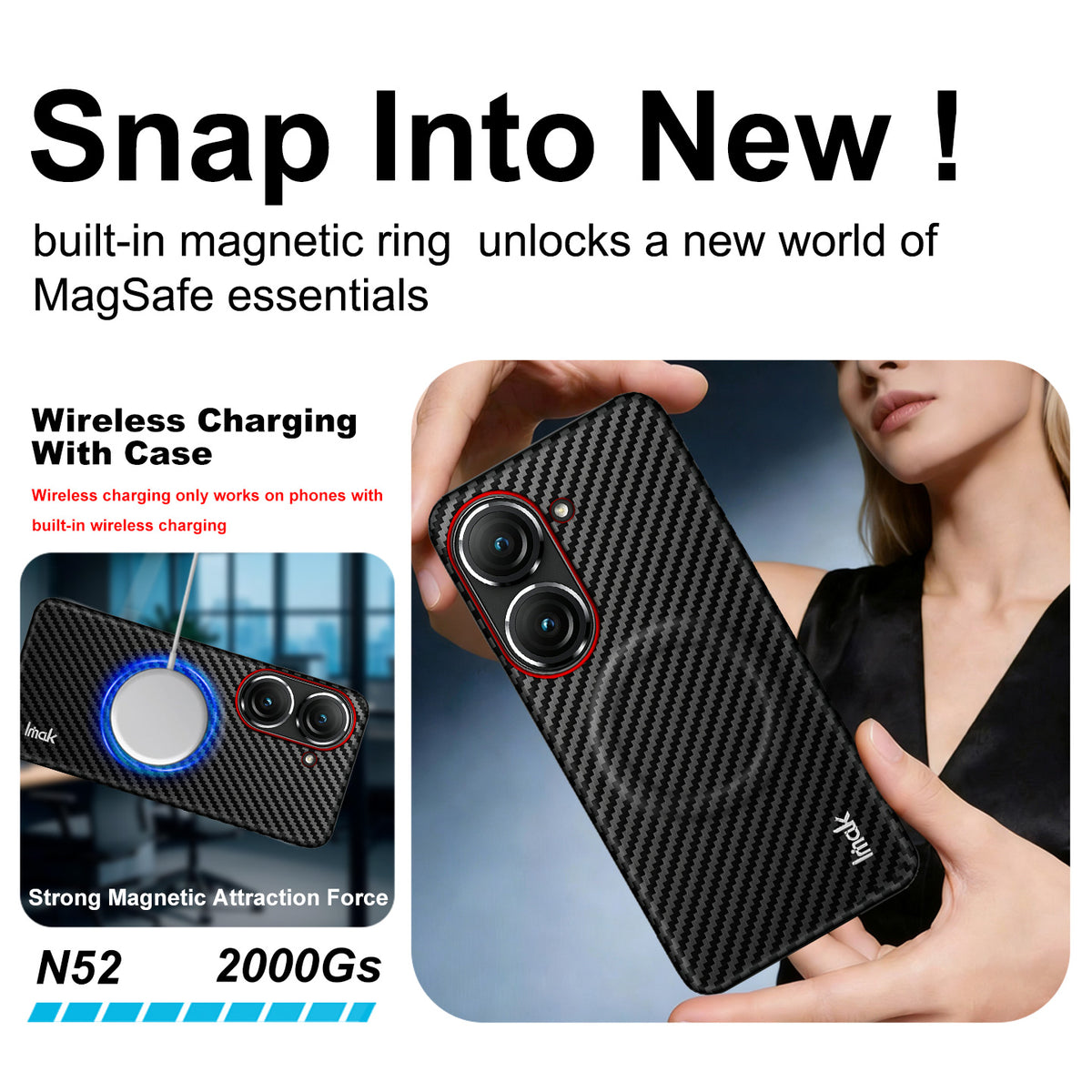 IMAK for Asus Zenfone 10 5G / Asus Zenfone 9 5G Ruiyi Series Magnetic Case Carbon Fiber Texture Leather + PC Phone Cover