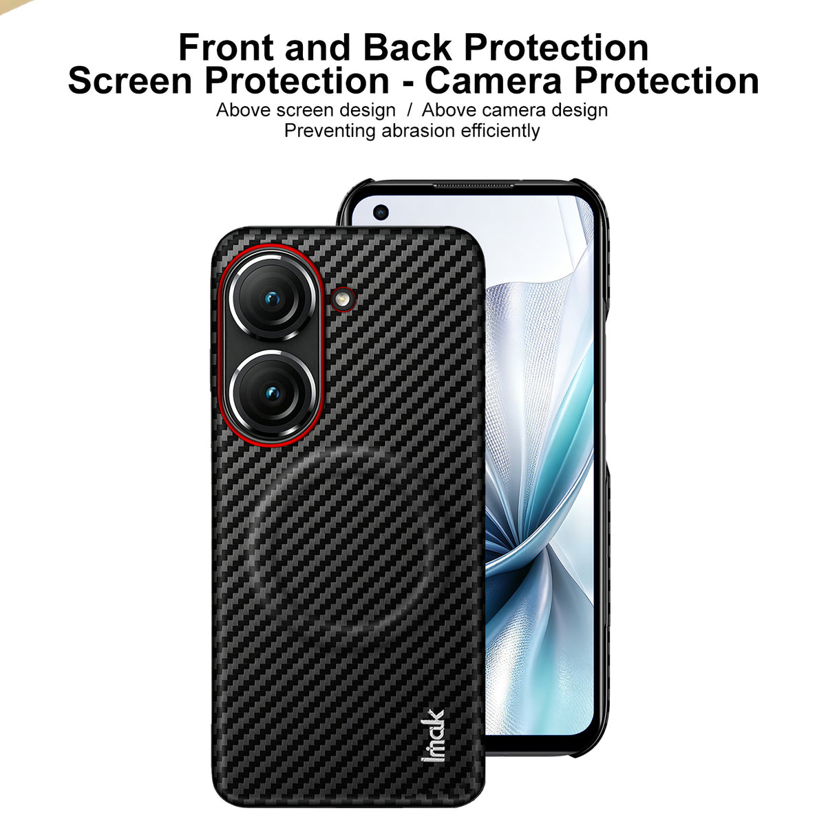 IMAK for Asus Zenfone 10 5G / Asus Zenfone 9 5G Ruiyi Series Magnetic Case Carbon Fiber Texture Leather + PC Phone Cover