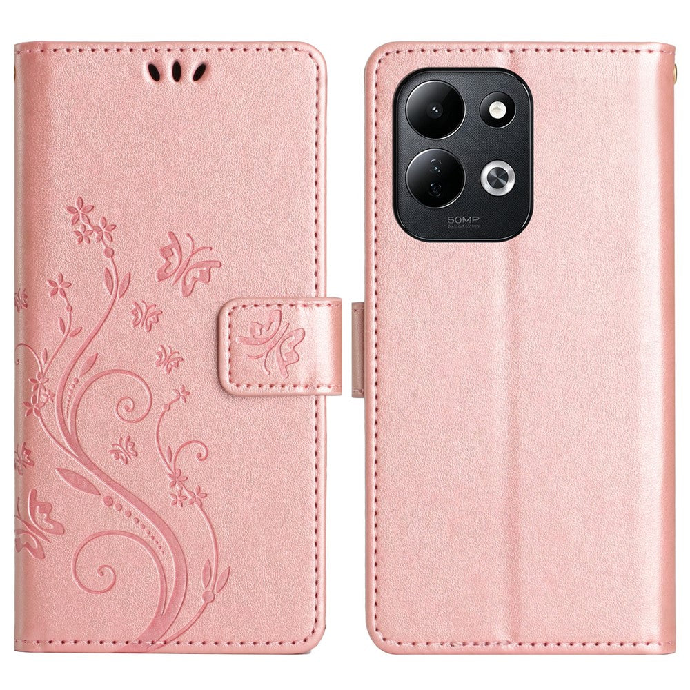 Xiaomi Redmi 17 5G / Redmi 17 4G Läderplånboksfodral med fjärilsblomma och rem