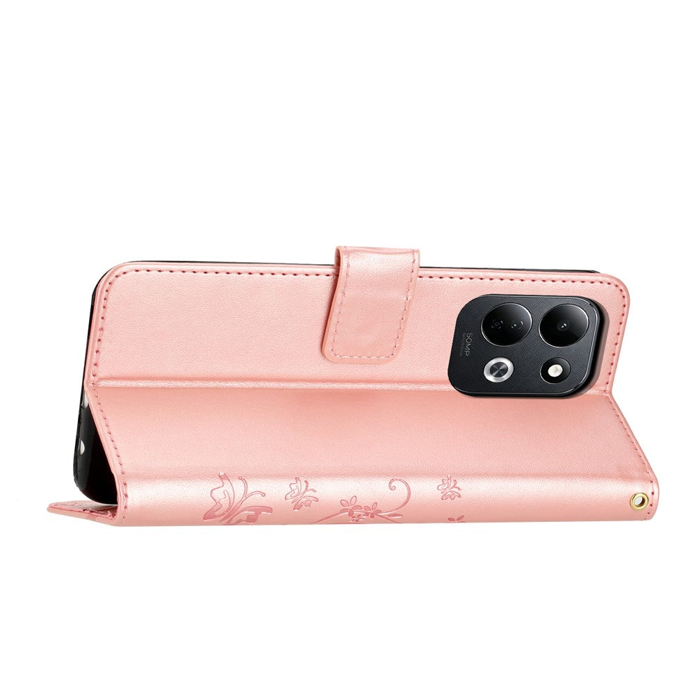 Xiaomi Redmi 17 5G / Redmi 17 4G Läderplånboksfodral med fjärilsblomma och rem