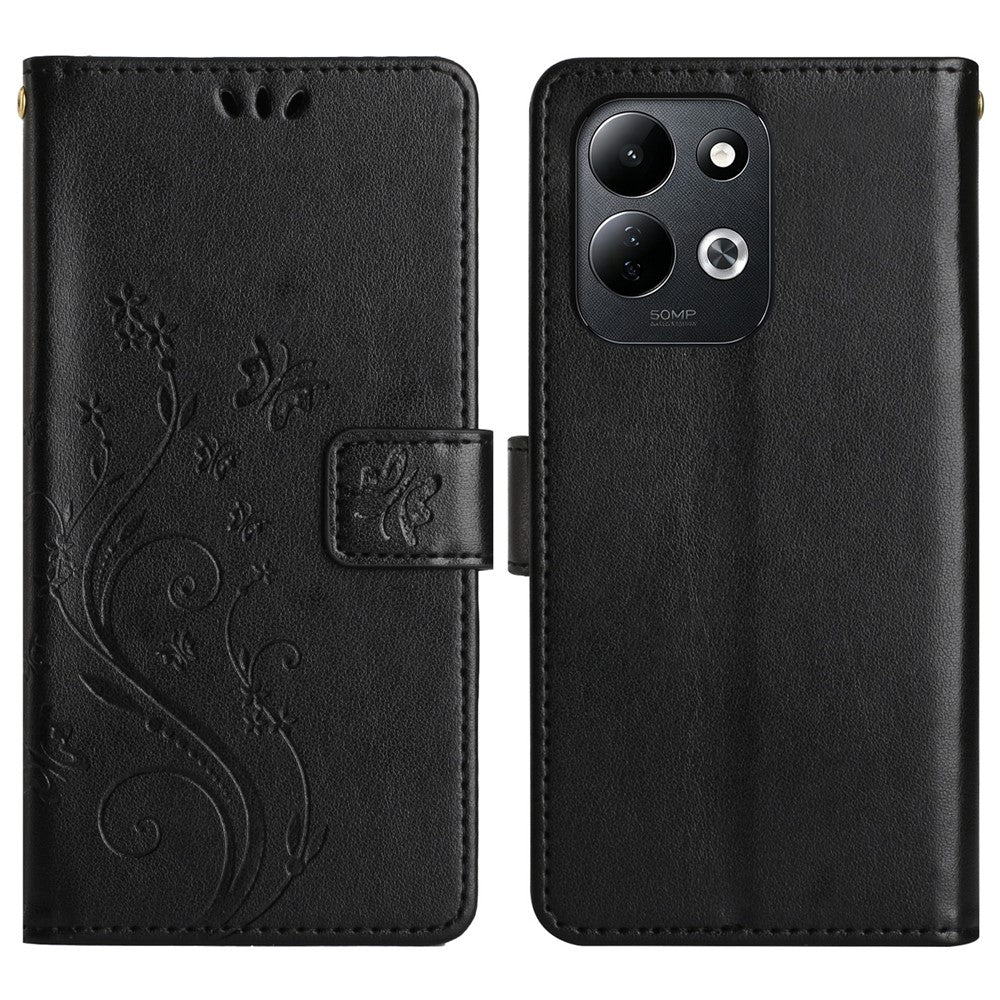 Xiaomi Redmi 17 5G / Redmi 17 4G Läderplånboksfodral med fjärilsblomma och rem