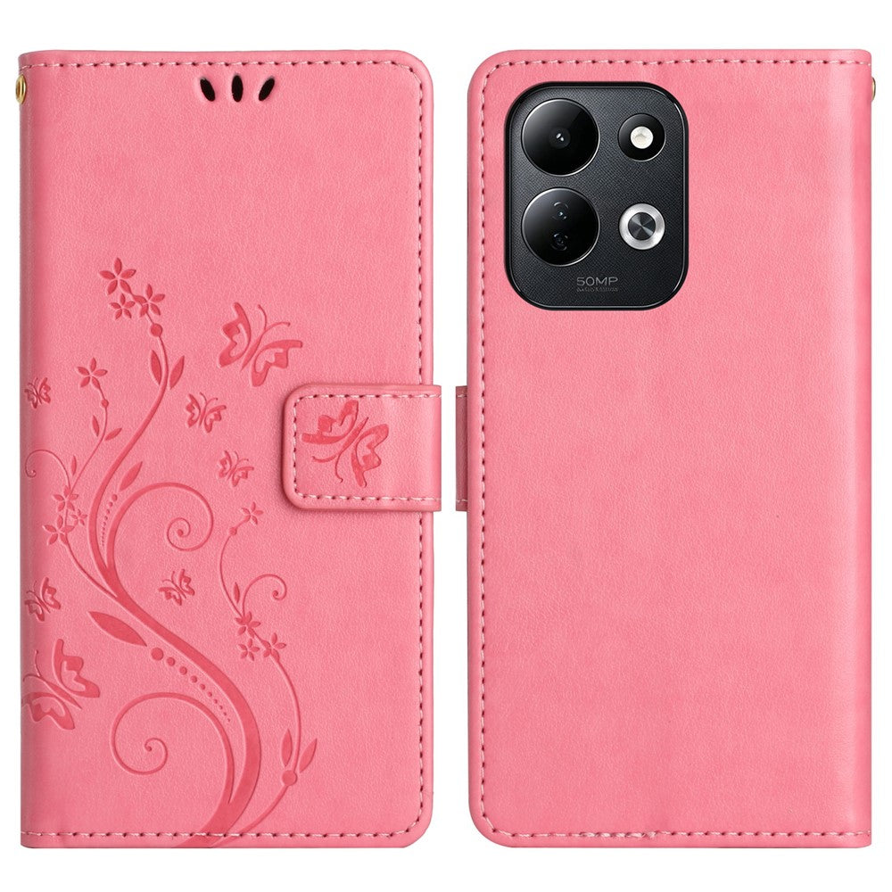 Xiaomi Redmi 17 5G / Redmi 17 4G Läderplånboksfodral med fjärilsblomma och rem