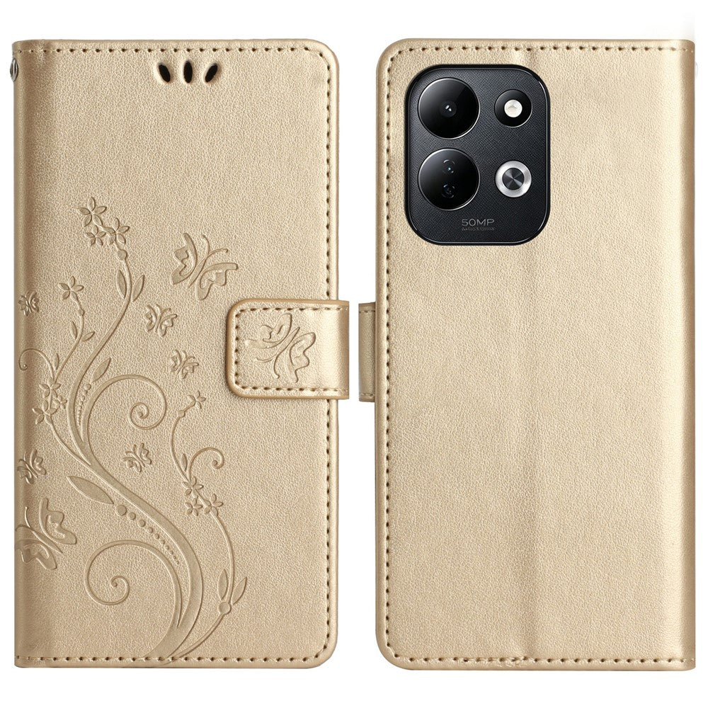 Xiaomi Redmi 17 5G / Redmi 17 4G Läderplånboksfodral med fjärilsblomma och rem