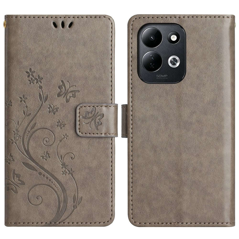 Xiaomi Redmi 17 5G / Redmi 17 4G Läderplånboksfodral med fjärilsblomma och rem