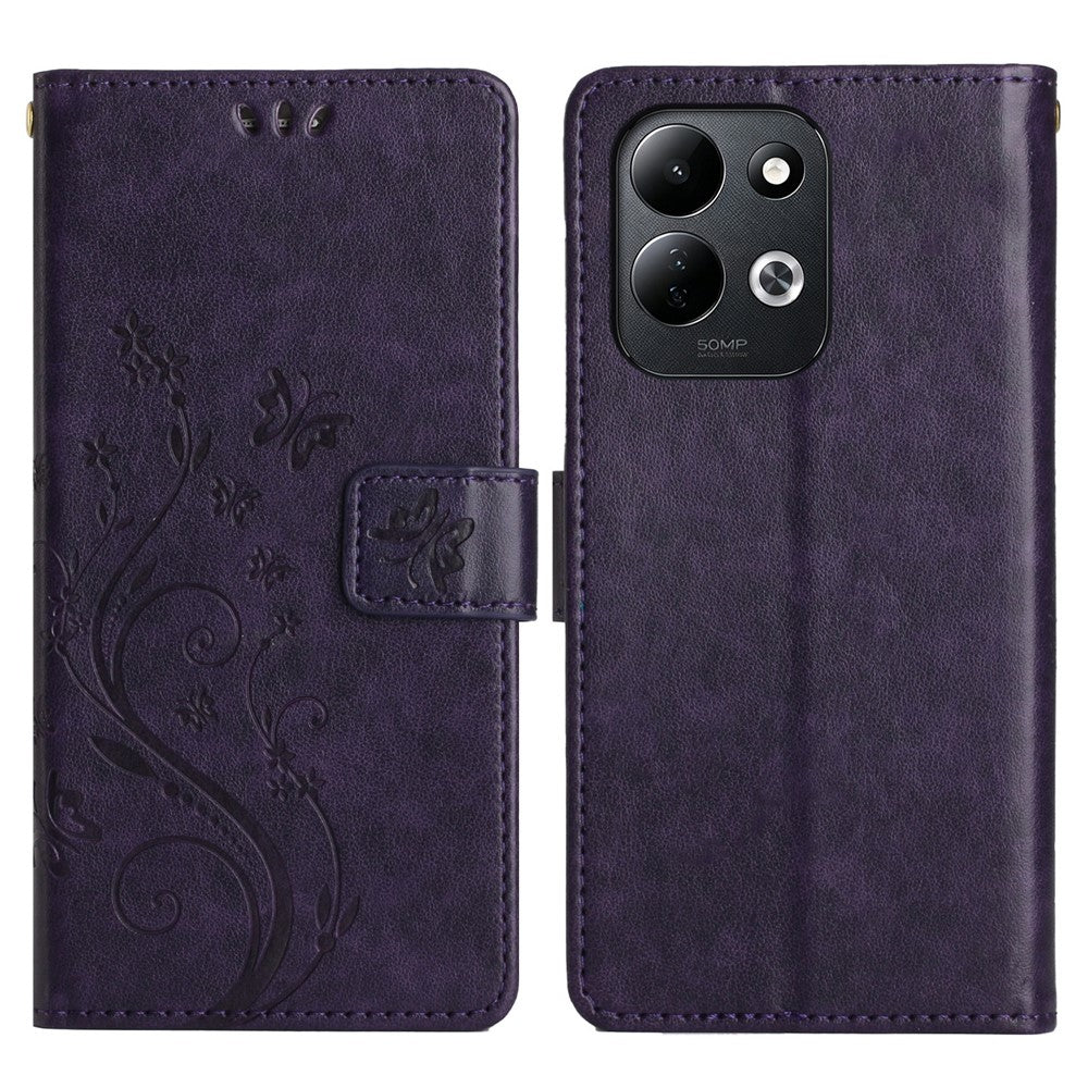 Xiaomi Redmi 17 5G / Redmi 17 4G Läderplånboksfodral med fjärilsblomma och rem
