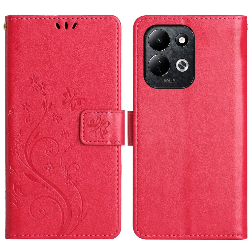 Xiaomi Redmi 17 5G / Redmi 17 4G Läderplånboksfodral med fjärilsblomma och rem