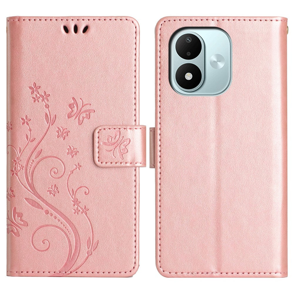 For Xiaomi Redmi Note 17 4G (Global) / Note 17 5G (Global) / Note 17 (India / China) 5G Leather Wallet Case Butterfly Flower Imprinted Phone Cover with Strap