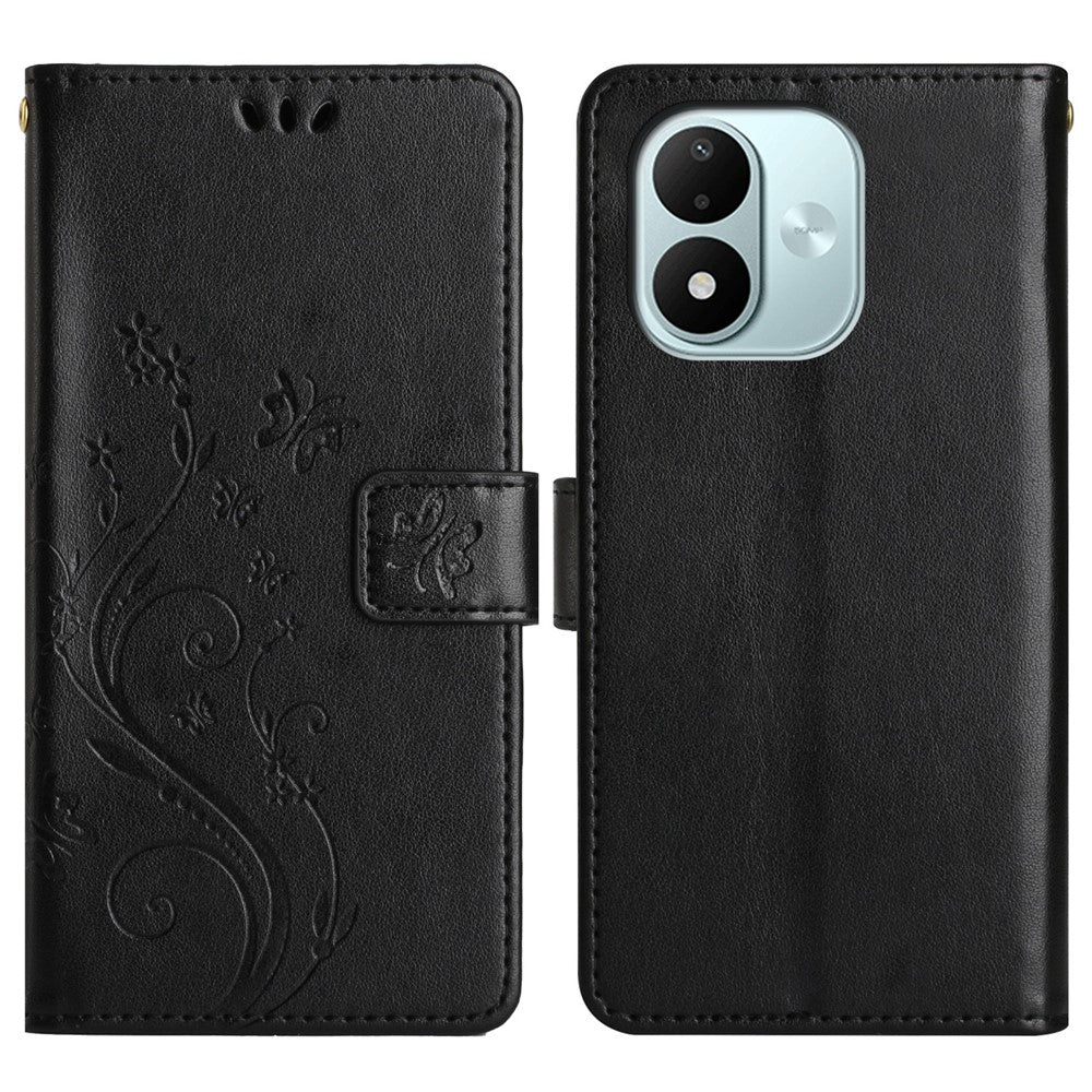 Xiaomi Redmi Note 17 4G (Global) / Note 17 5G (Global) / Note 17 (Indien/Kina) 5G Läderplånboksfodral med fjärilsblomma och rem