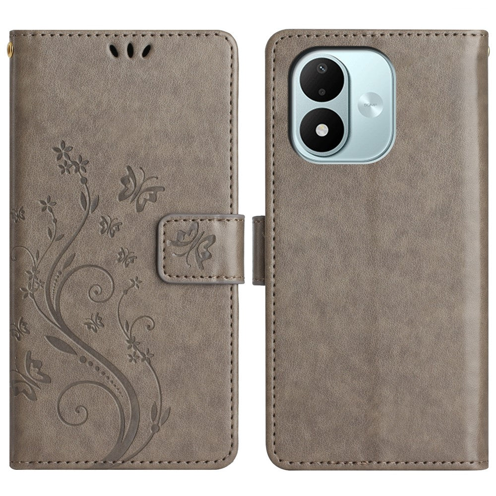 Xiaomi Redmi Note 17 4G (Global) / Note 17 5G (Global) / Note 17 (Indien/Kina) 5G Läderplånboksfodral med fjärilsblomma och rem