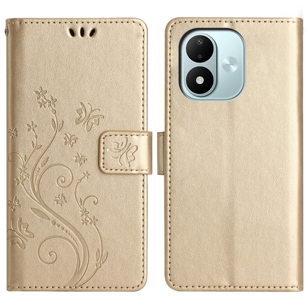 Xiaomi Redmi Note 17 4G (Global) / Note 17 5G (Global) / Note 17 (Indien/Kina) 5G Läderplånboksfodral med fjärilsblomma och rem