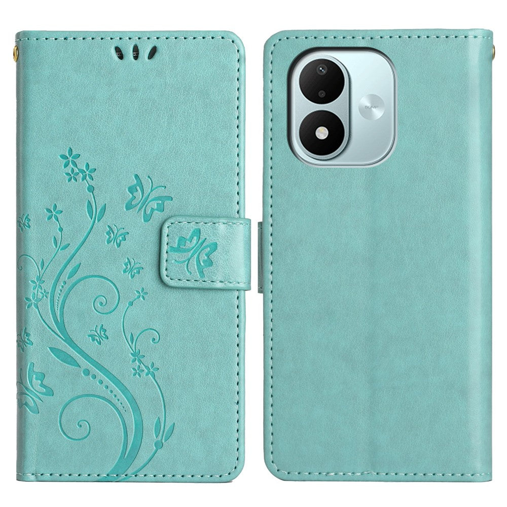 Xiaomi Redmi Note 17 4G (Global) / Note 17 5G (Global) / Note 17 (Indien/Kina) 5G Läderplånboksfodral med fjärilsblomma och rem