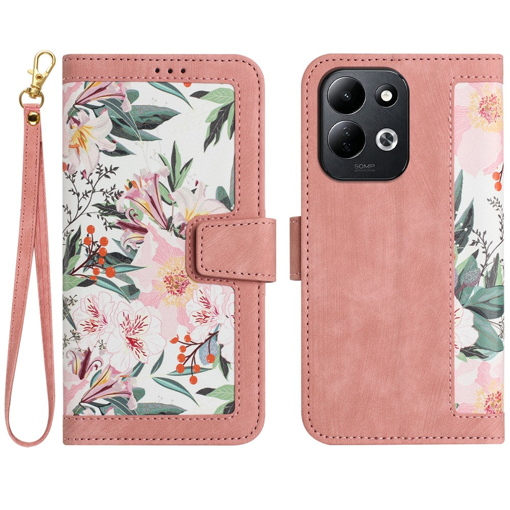 Xiaomi Redmi 17 5G / Redmi 17 4G-skal PU-läder blommigt mobilskal med kortplatser och handledsrem