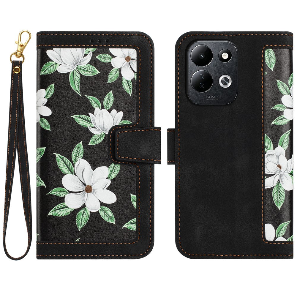 Xiaomi Redmi 17 5G / Redmi 17 4G-skal PU-läder blommigt mobilskal med kortplatser och handledsrem