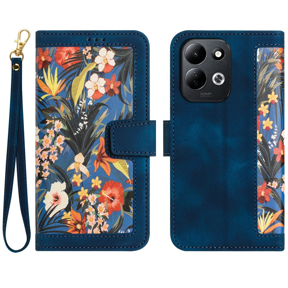 Xiaomi Redmi 17 5G / Redmi 17 4G-skal PU-läder blommigt mobilskal med kortplatser och handledsrem