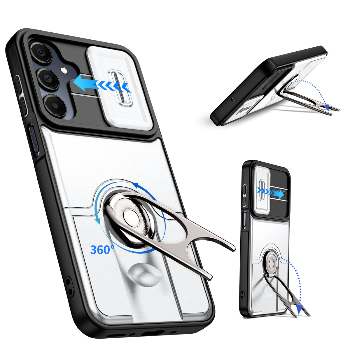 Til Samsung Galaxy S24+ / Galaxy S25+ Cover med glidende kameradæksel, støtteben, PC + TPU beskyttende telefoncover
