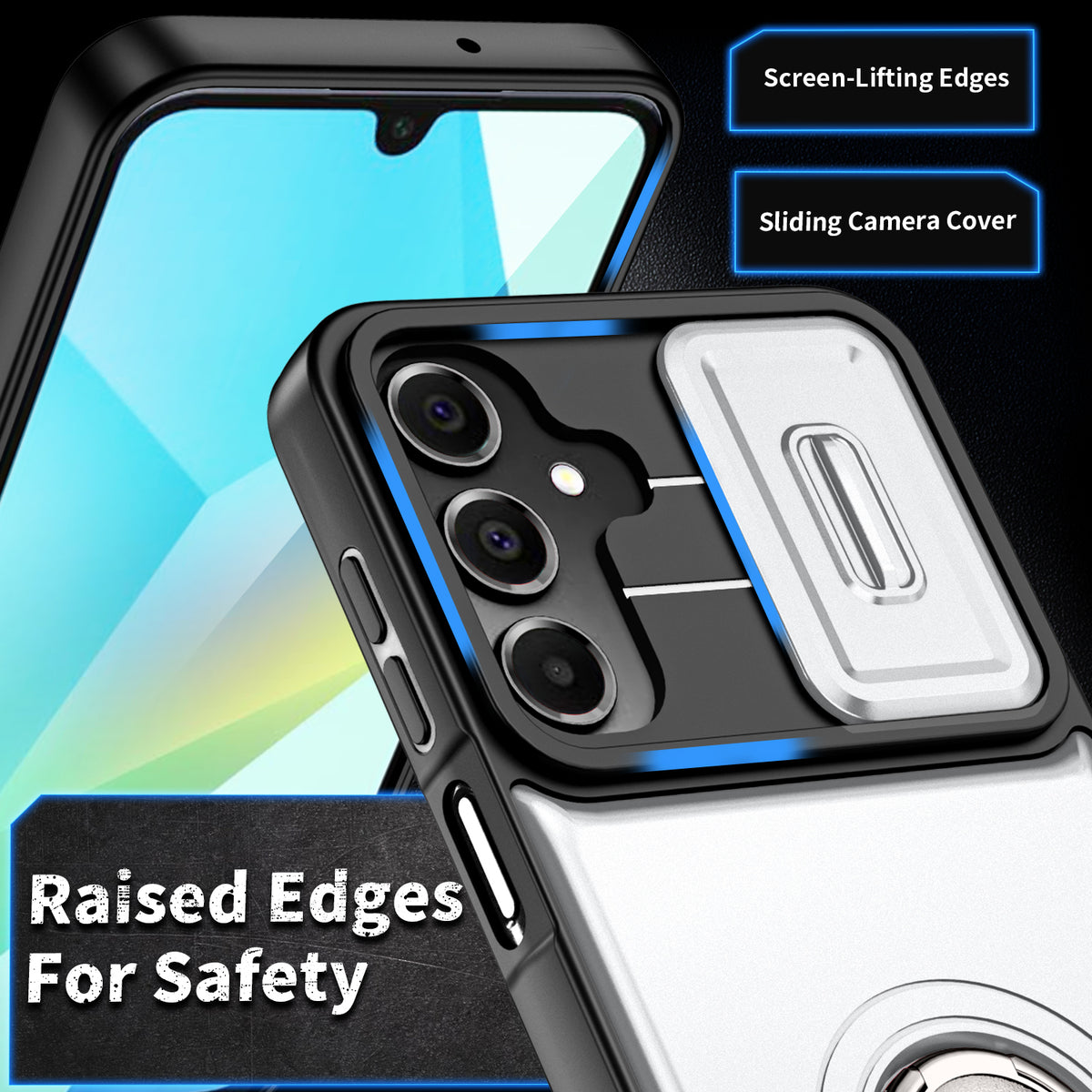 Til Samsung Galaxy S24+ / Galaxy S25+ Cover med glidende kameradæksel, støtteben, PC + TPU beskyttende telefoncover