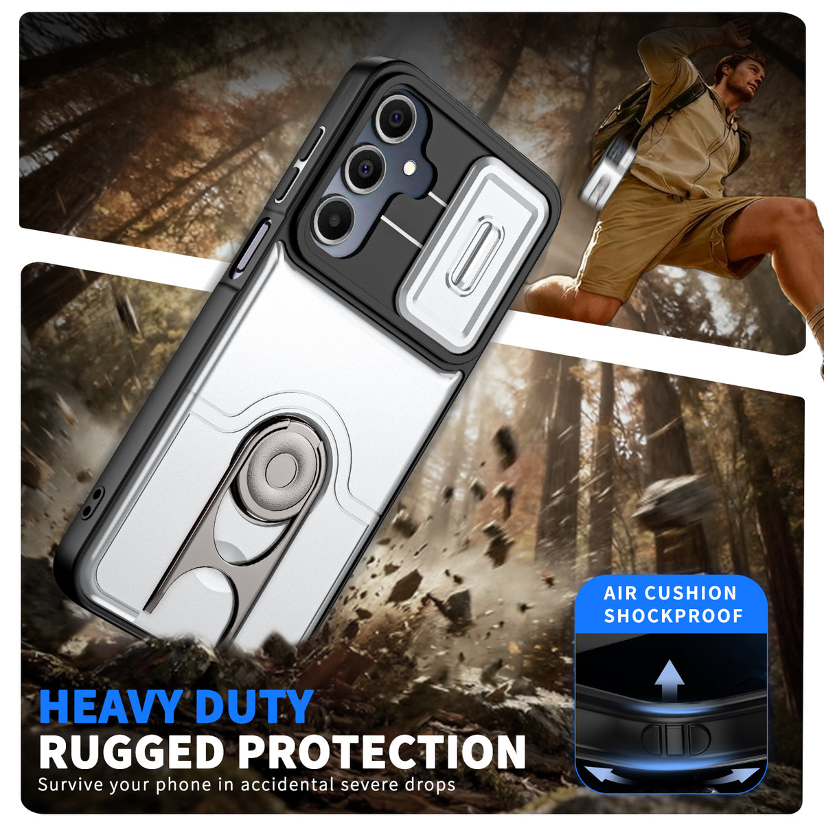 Til Samsung Galaxy S24+ / Galaxy S25+ Cover med glidende kameradæksel, støtteben, PC + TPU beskyttende telefoncover