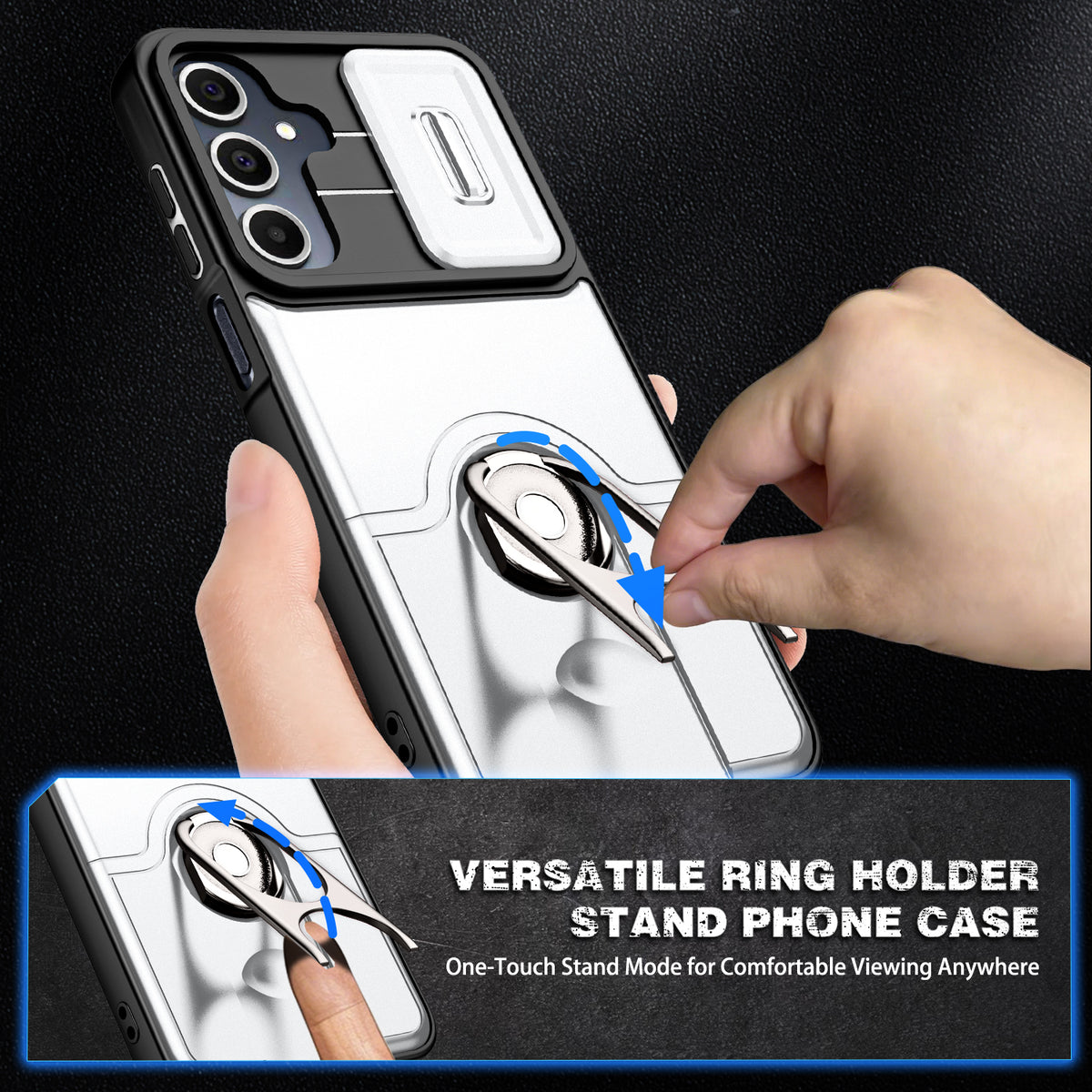 Til Samsung Galaxy S24+ / Galaxy S25+ Cover med glidende kameradæksel, støtteben, PC + TPU beskyttende telefoncover