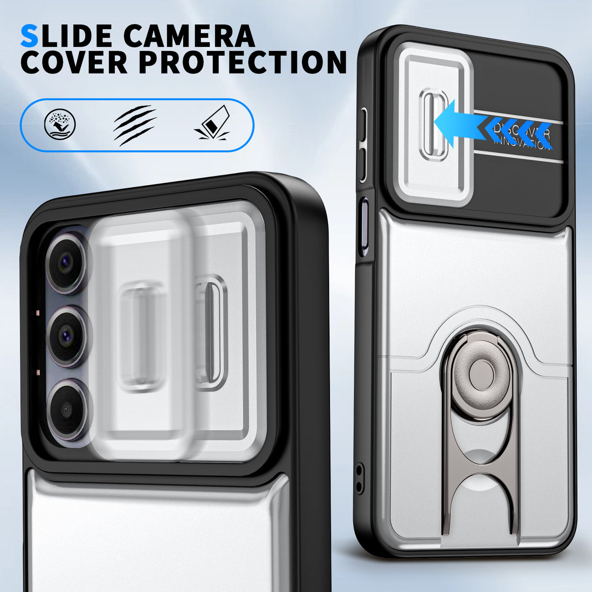 Til Samsung Galaxy S24+ / Galaxy S25+ Cover med glidende kameradæksel, støtteben, PC + TPU beskyttende telefoncover