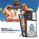 Til Samsung Galaxy S24+ / Galaxy S25+ Cover med glidende kameradæksel, støtteben, PC + TPU beskyttende telefoncover