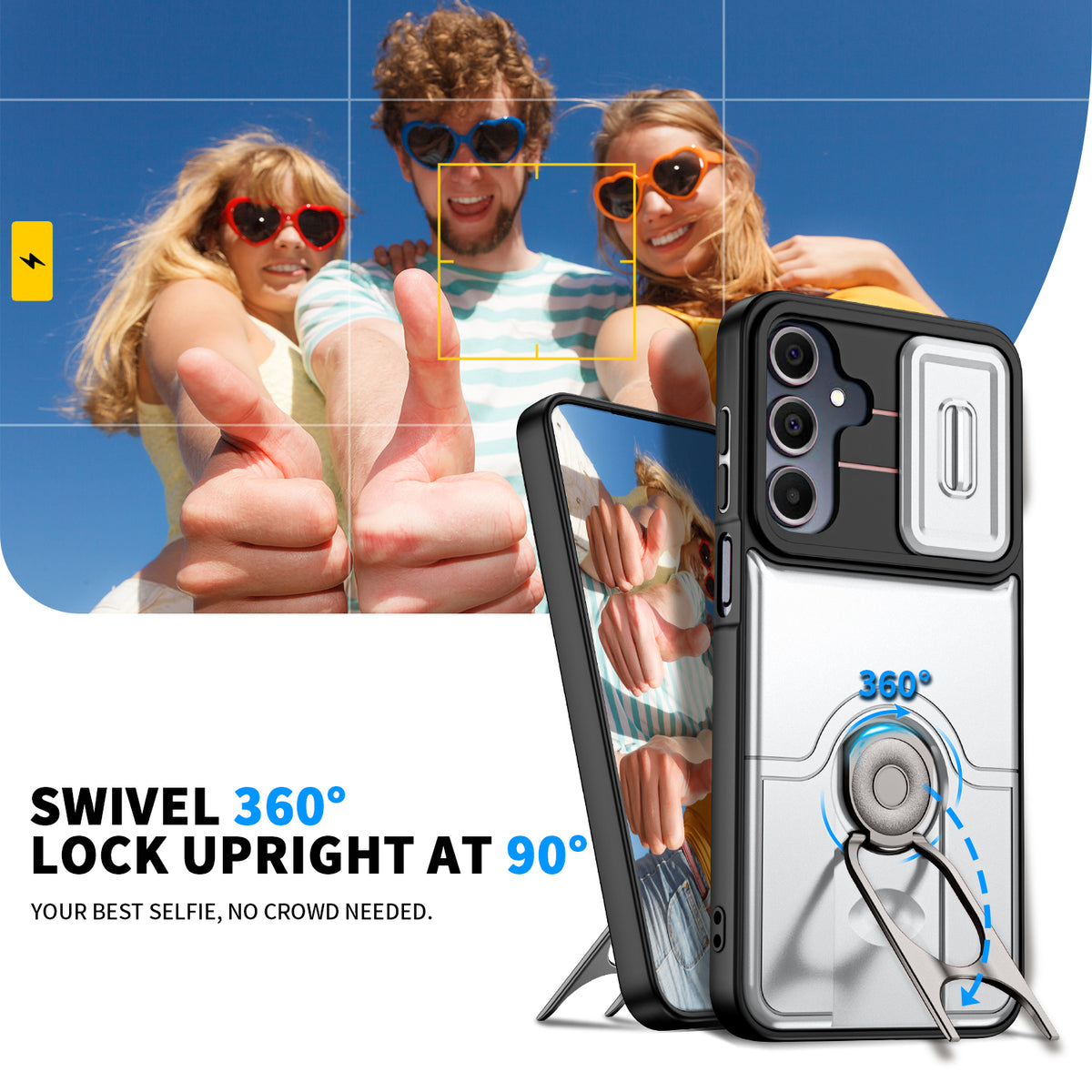 Til Samsung Galaxy S24+ / Galaxy S25+ Cover med glidende kameradæksel, støtteben, PC + TPU beskyttende telefoncover