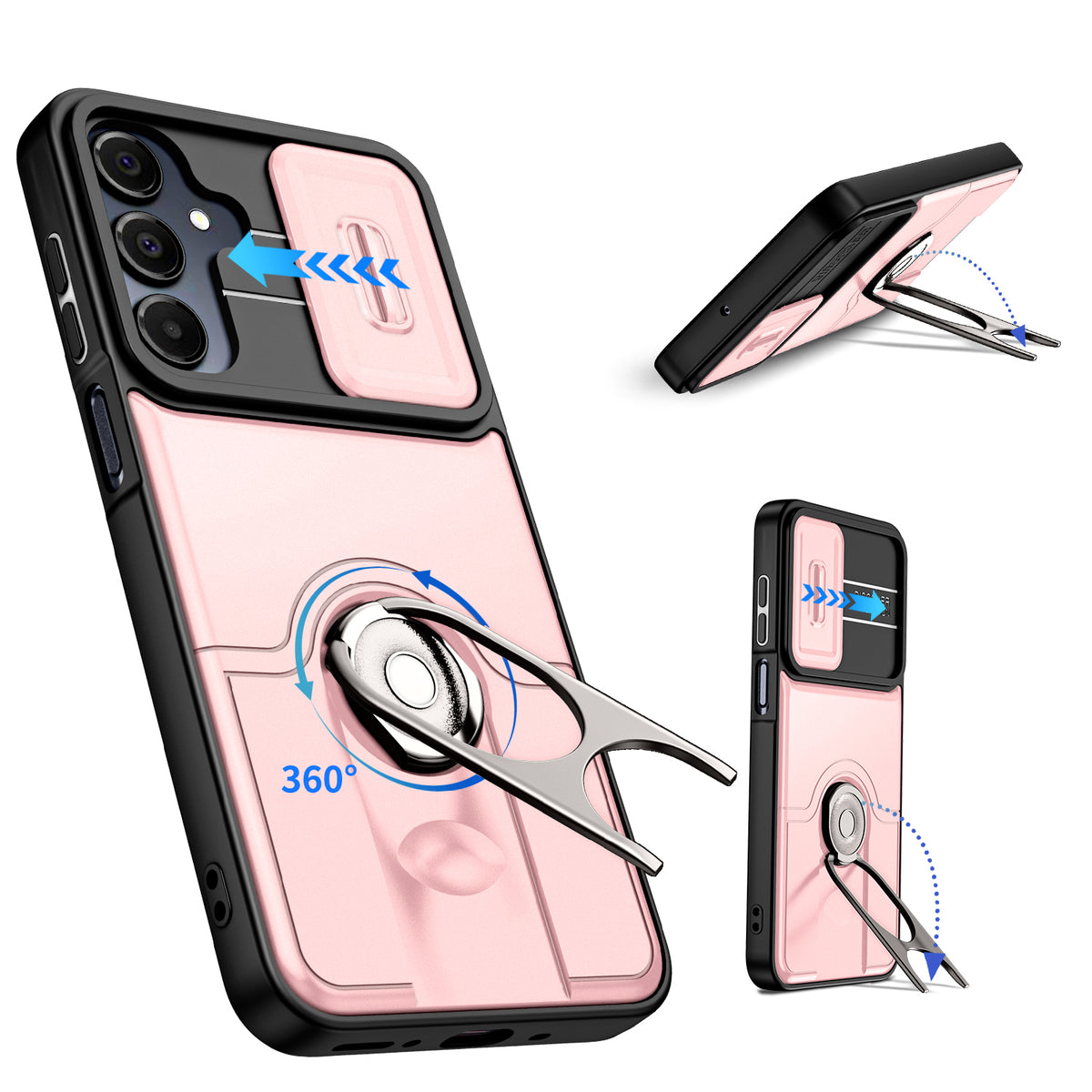 Til Samsung Galaxy S24+ / Galaxy S25+ Cover med glidende kameradæksel, støtteben, PC + TPU beskyttende telefoncover