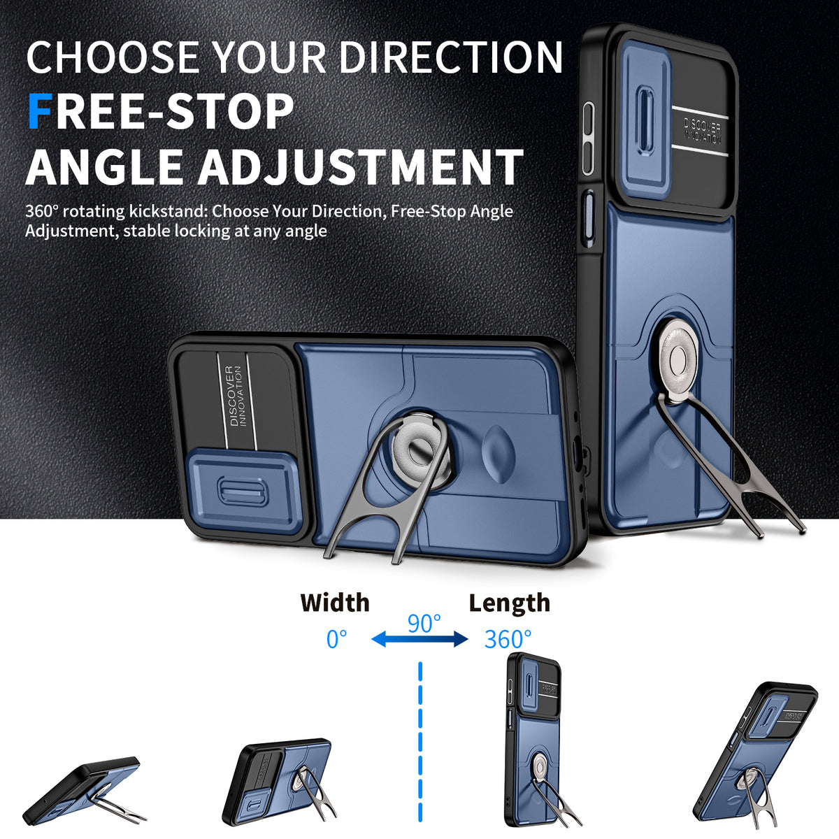 For Samsung Galaxy S24 / Galaxy S25 Case with Slide Camera Cover Kickstand PC + TPU Protective Phone Shell